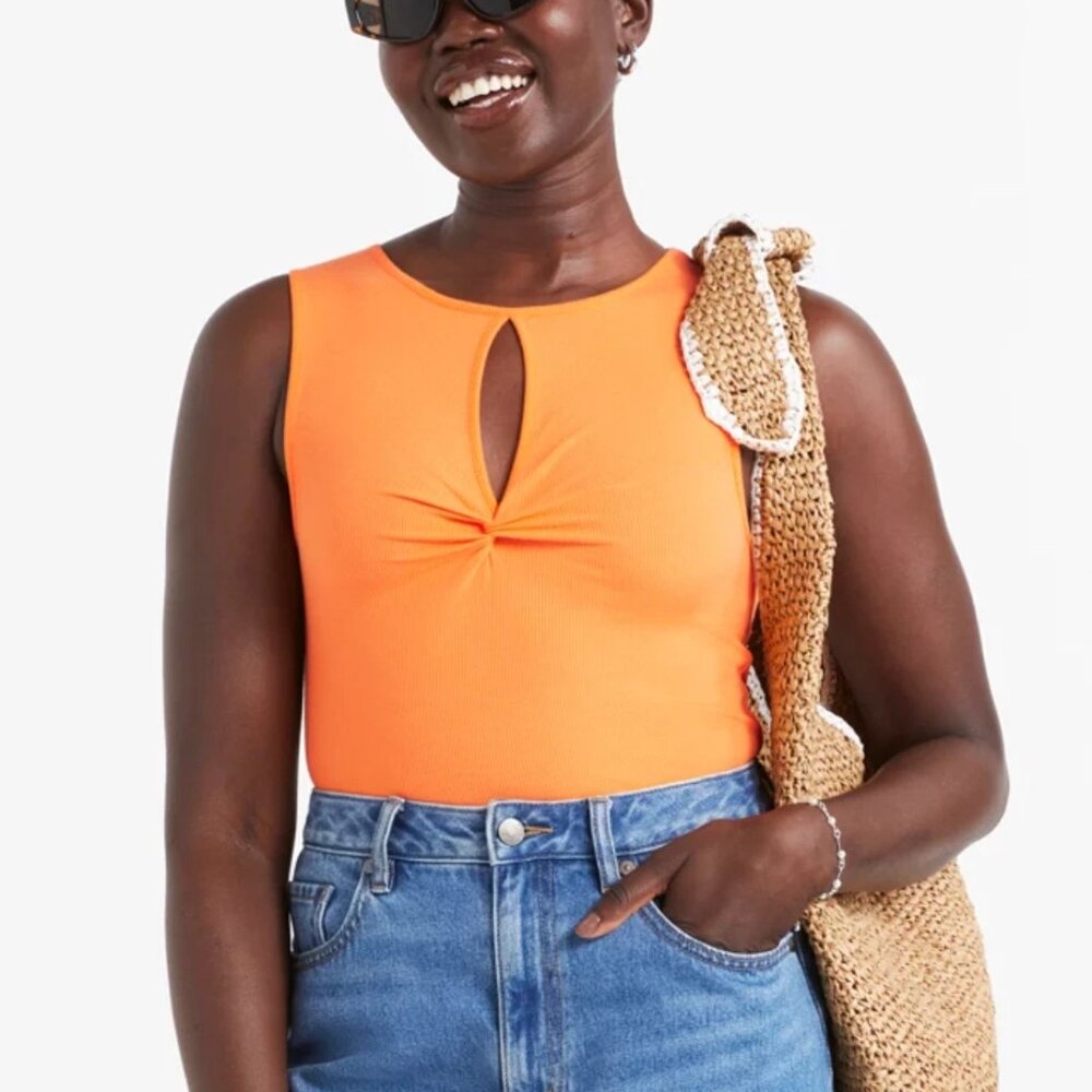 Orange Ribbed Twist Front Tank Top XL – Sportsgirl AU – NWT